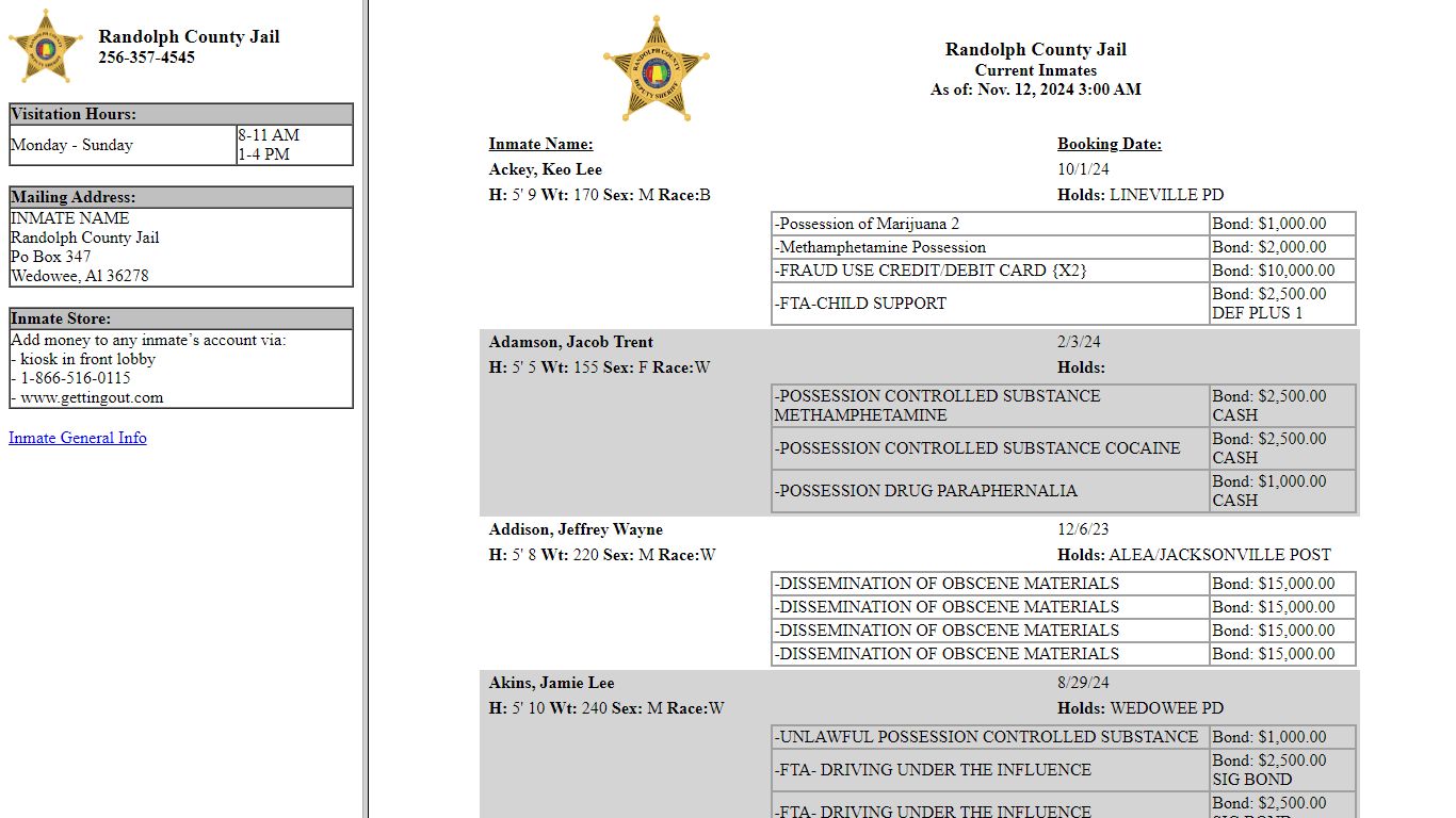 Randolph County Jail - Inmates