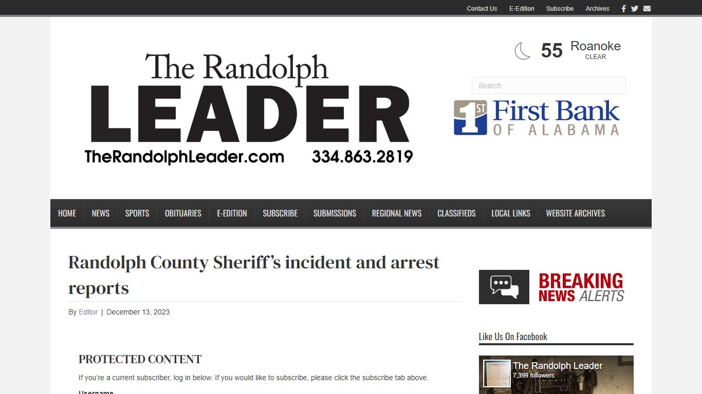 Randolph County Sheriff’s incident and arrest reports